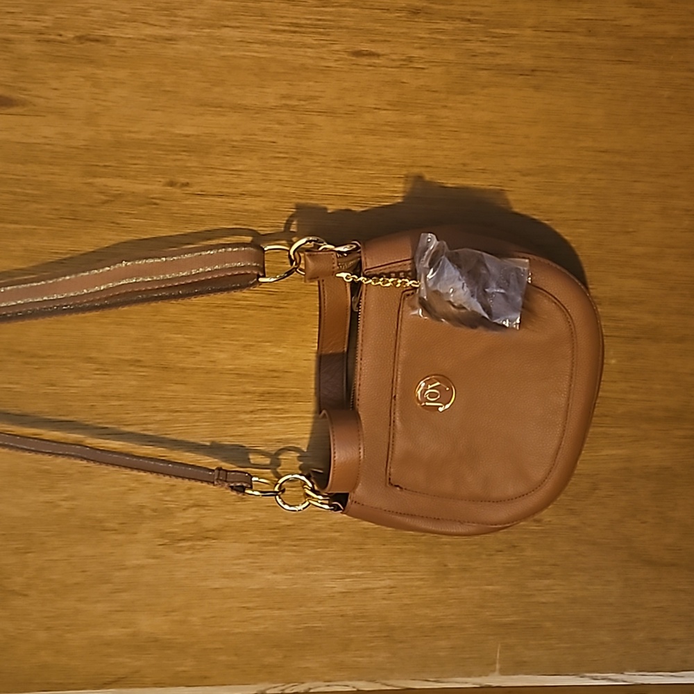 JOY Chic Leather Bag with Pompom Plus RFID Tech & Anti-Microbial in Cognac